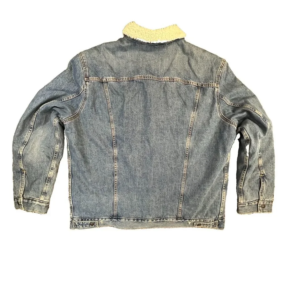 Levis Denim Jacket Adult XXL 2XL Blue Sherpa Lined Trucker Red Tab Fleece Men